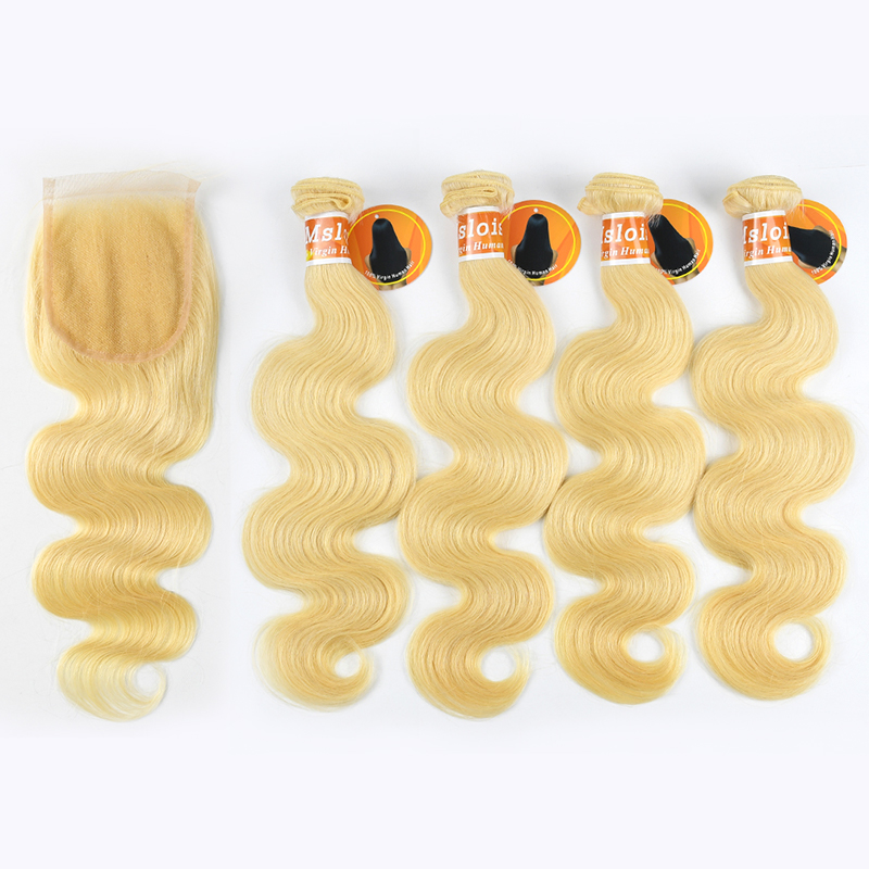 Blonde #613 European Raw Hair 4X4 Lace Closure With Hair Bundle Body Wave