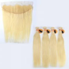 Blonde #613 European Raw Hair 13X4 Lace Frontal With Hair Bundle Straight
