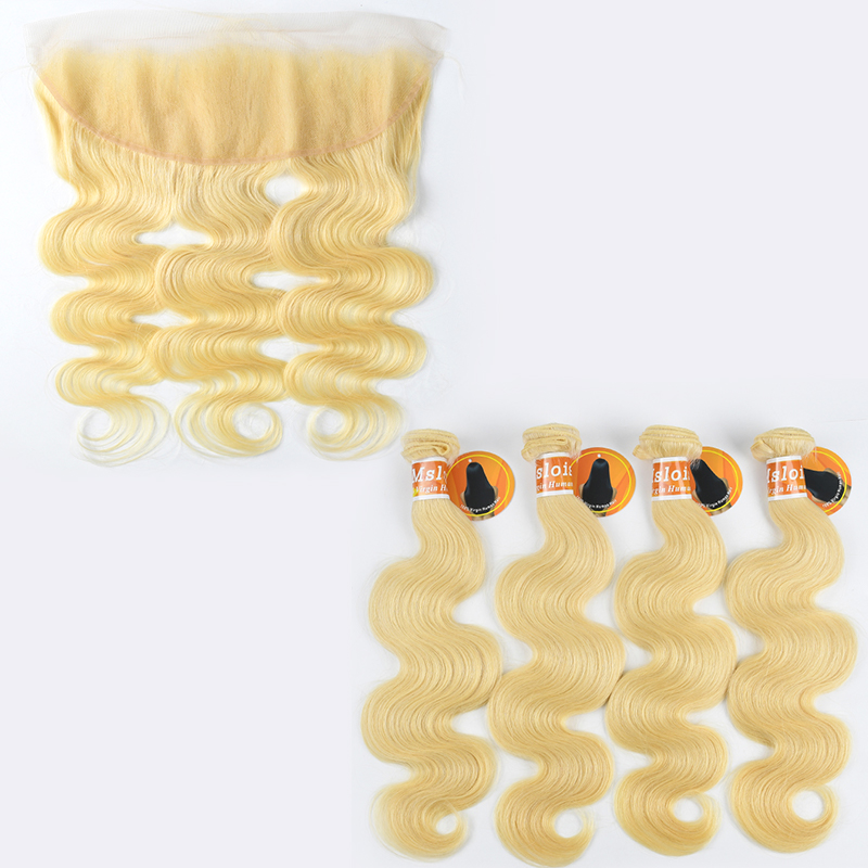 Blonde #613 European Raw Hair 13X4 Lace Frontal With Hair Bundle Body Wave