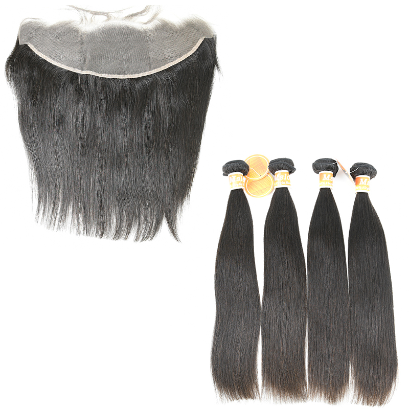 #1b Brazilian Raw Human Hair 13X4 Lace Frontal With Hair Weft Straight