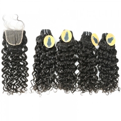 #1b Brazilian Raw Human Hair Weft with 4x4 Closure Italy Curly