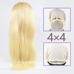 #613 Blonde Virgin European Human Hair 4x4 closure wig straight