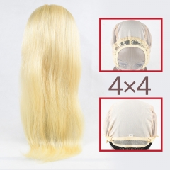 #613 Blonde Raw European Human Hair 4x4 closure wig straight
