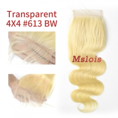 Blonde #613 European Raw Human Hair 4X4 Lace Closure Body Wave