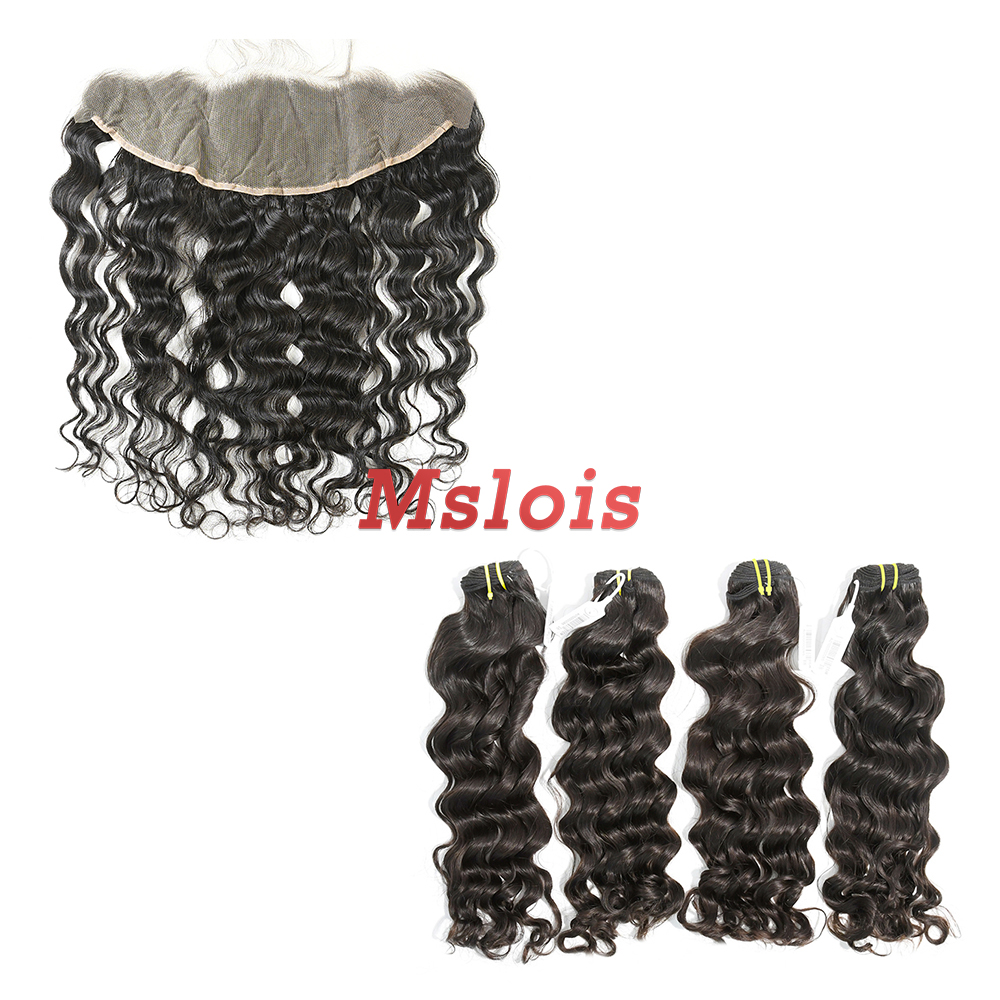 #1b Brazilian Raw Human Hair Weft with 13×4 Frontal Indian Wave