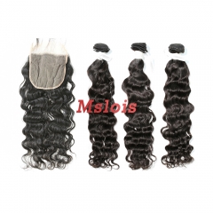 #1b Brazilian Virgin Human Hair Weft with 5×5 Closure Indian Curly