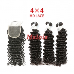 HD Lace Virgin Human Hair Bundle with 4×4 Closure Deep Curly
