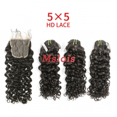 HD Lace Raw Human Hair Bundle with 5×5 Closure Italian Curly