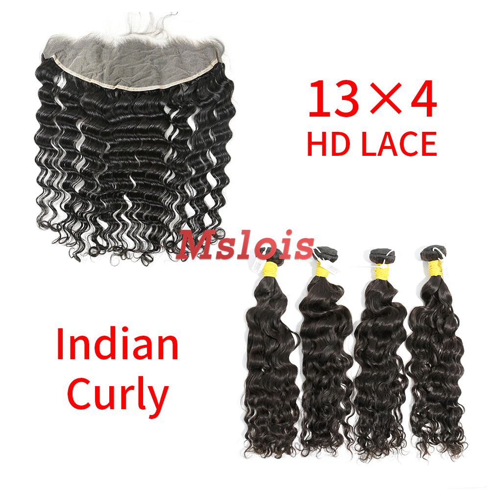 HD Lace Raw Human Hair Bundle with 13×4 Frontal Indian Curly