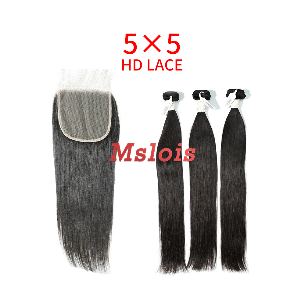 HD Lace Virgin Human Hair Bundle with 5X5 Closure Straight