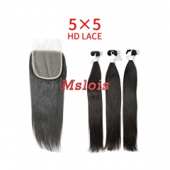 HD Lace Virgin Human Hair Bundle with 5X5 Closure Straight