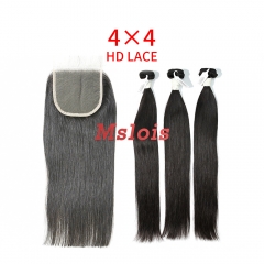 HD Lace Virgin Human Hair Bundle with 4×4 Closure Straight