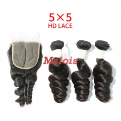 HD Lace Virgin Human Hair Bundle with 5X5 Closure Loose Wave