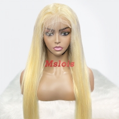 #613 Blonde European Raw Human Hair 4x4 closure wig straight