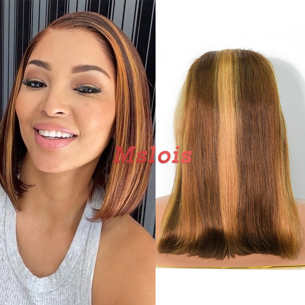 Straight highlight1 Color Transparent Lace 13X4 Bob Wig