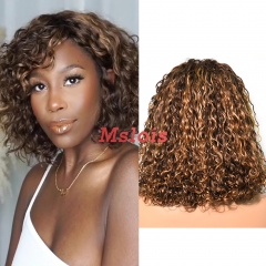 Indian Curly Highlight Color Transparent Lace 13X4 Bob Wig