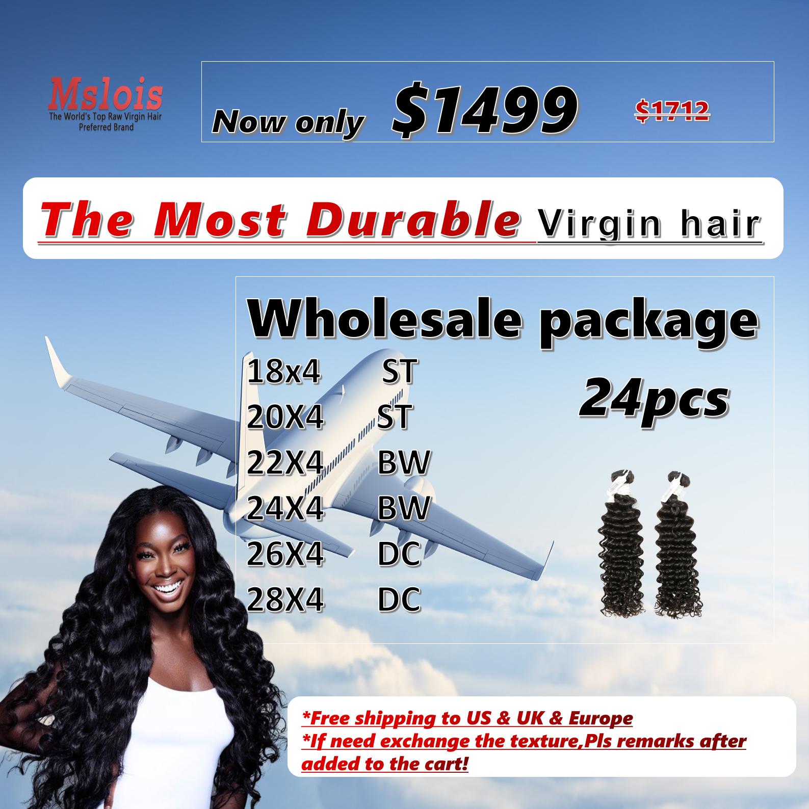 Mslois Free shipping The Most Durable Virgin Hair Wholesale Package 24pcs(18-28")