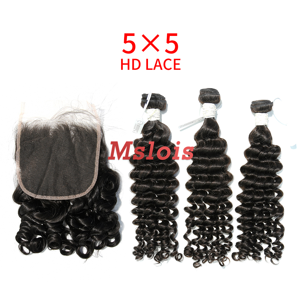 HD Lace Virgin Human Hair Bundle with 5X5 Closure Deep Wave